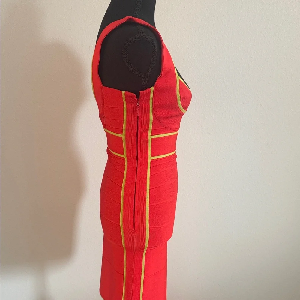 Herve Leger AUTHENTIC Red and NEON Yellow Bandage Dress - Picture 8 of 10